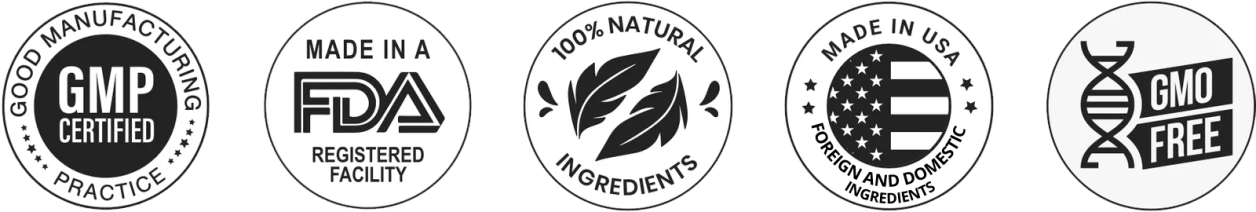 Audifort certifications — Made in USA, GMP Certified, FDA Registered, 100% Natural, Non-GMO